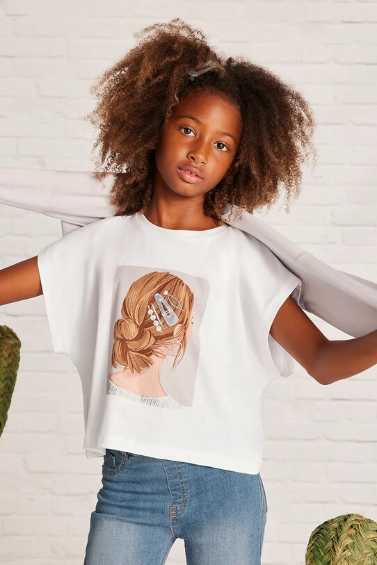 Mayoral tricou de bumbac pentru copii print bej 6021.8B.Junior.PPYA
