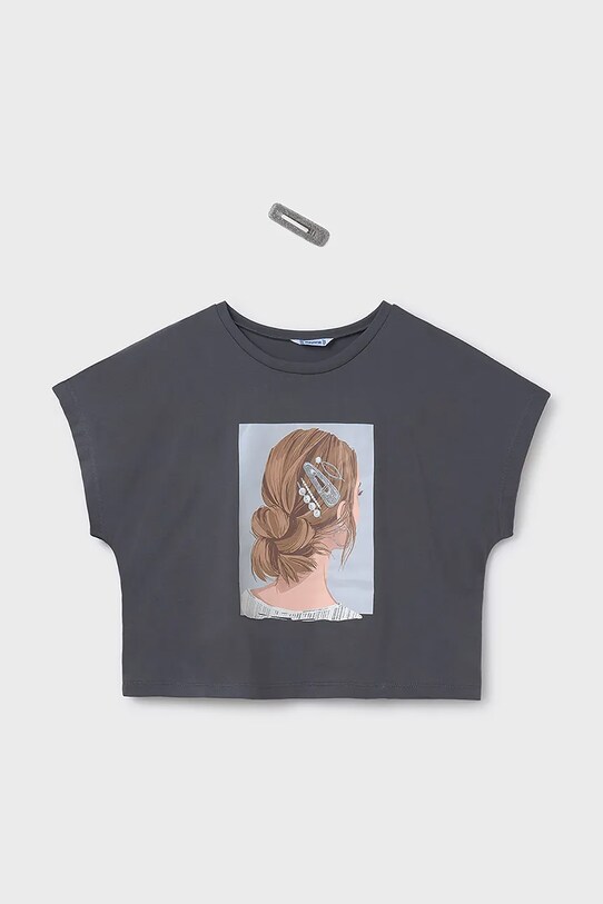 Mayoral t-shirt bawełniany dziecięcy nadruk szary 6021.8B.Junior.PPYA
