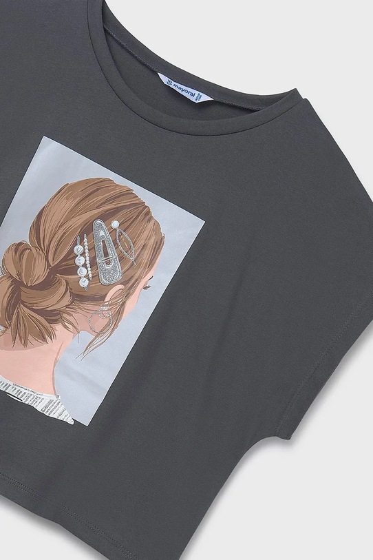 Dziewczynka Mayoral t-shirt bawełniany dziecięcy 6021.8B.Junior.PPYA szary