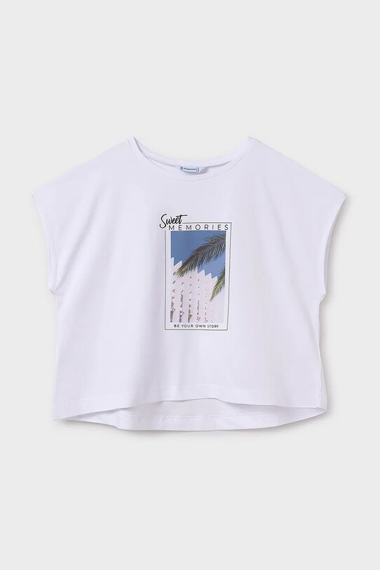 Mayoral t-shirt bawełniany dziecięcy 6026.8E.Junior.PPYA biały SS25
