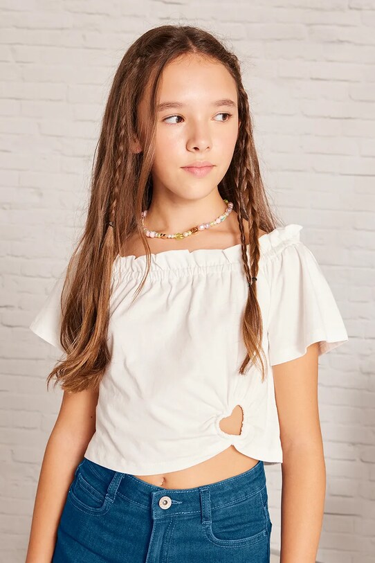 Детская хлопковая футболка Mayoral хлопок бежевый 6028.8E.Junior.PPYA