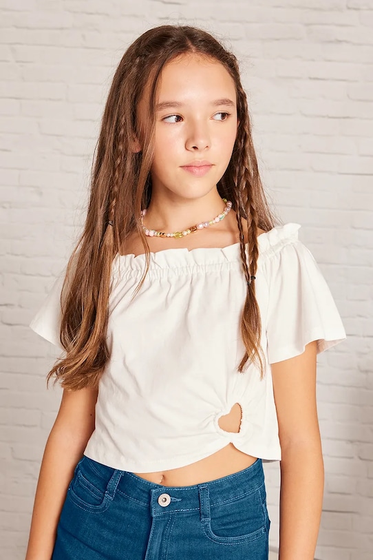 Mayoral t-shirt bawełniany dziecięcy bawełna beżowy 6028.8E.Junior.PPYA