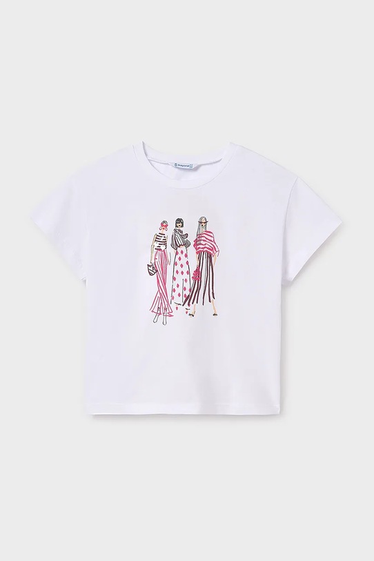 Mayoral t-shirt bawełniany dziecięcy 6030.8D.Junior.PPYA biały SS25