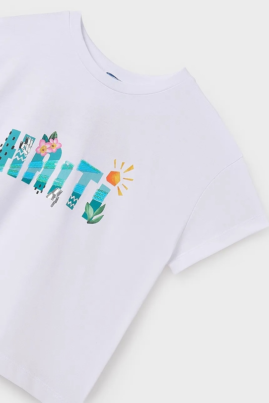 Dziewczynka Mayoral t-shirt bawełniany dziecięcy 6030.8D.Junior.PPYA turkusowy