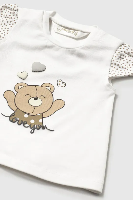 Dziewczynka Mayoral Newborn t-shirt bawełniany niemowlęcy 1070.2N.Newborn.PPYH biały