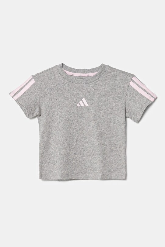 Otroška bombažna kratka majica adidas JJ0944 siva SS25