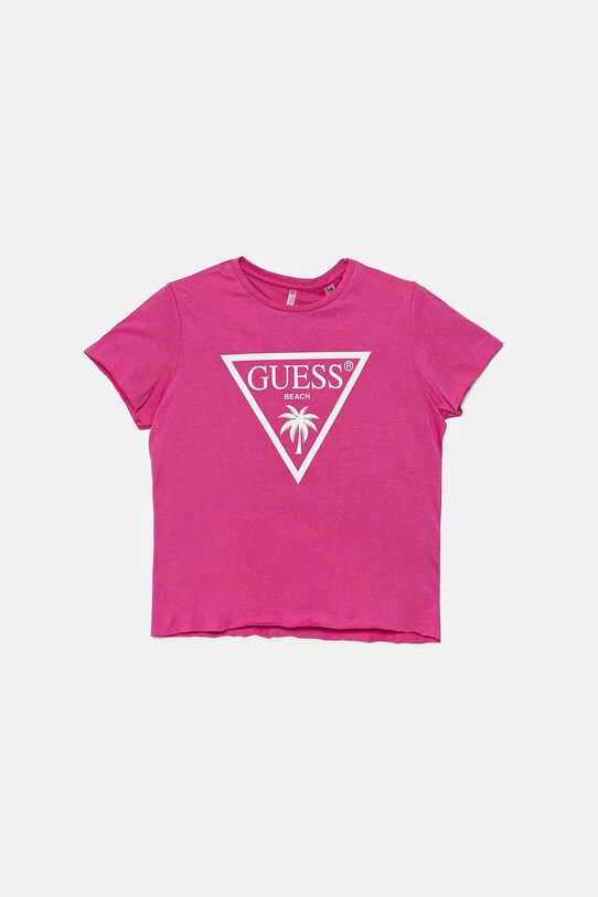 Guess t-shirt bawełniany dziecięcy nadruk różowy J5GI36.JA914.PPYA