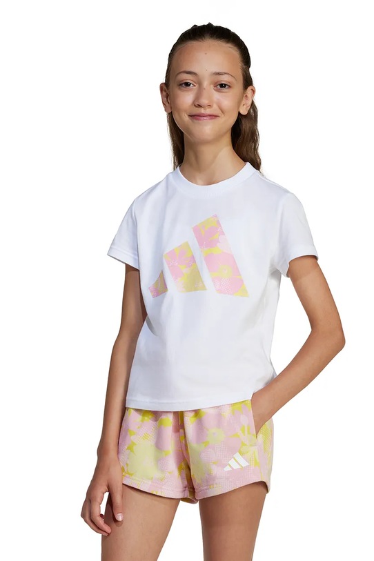 Dječja pamučna majica kratkih rukava adidas print bijela JI6220