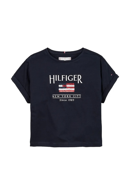 Detské bavlnené tričko Tommy Hilfiger KG0KG08525.104.122.PPYA tmavomodrá SS25
