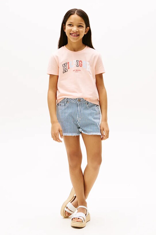 Tommy Hilfiger t-shirt bawełniany dziecięcy różowy KG0KG08526.98.122.PPYA