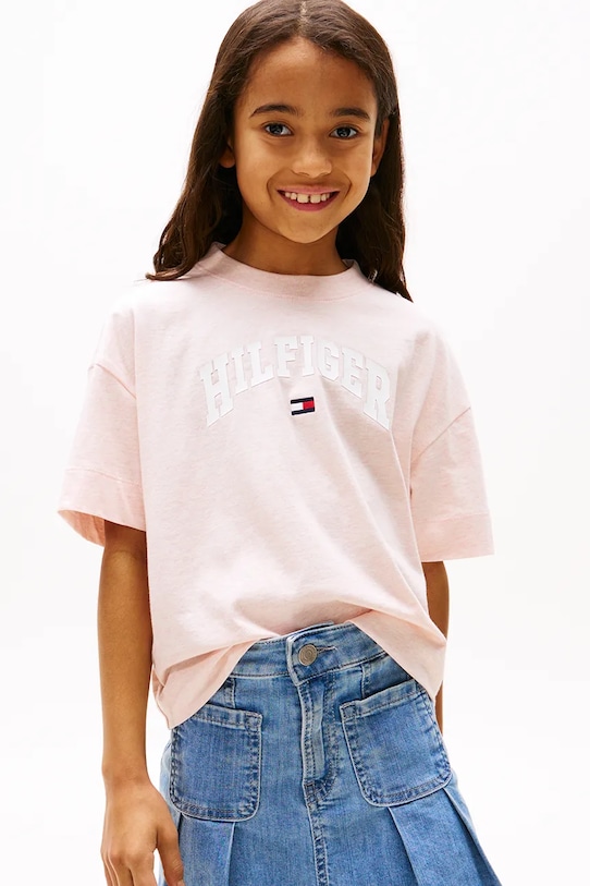 Детская хлопковая футболка Tommy Hilfiger хлопок розовый KG0KG08549.PPYA
