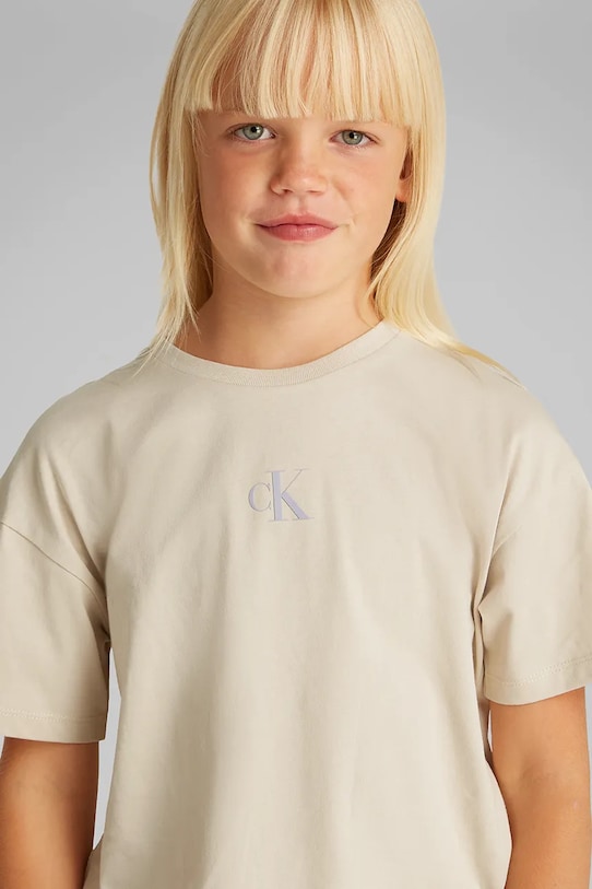Детская хлопковая футболка Calvin Klein Jeans IG0IG02136.PPYA бежевый