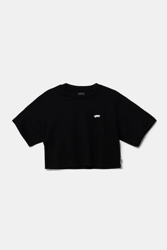 Otroška bombažna kratka majica Vans SALTON RELAX CROP Okrogel črna VN000P5RBLK1