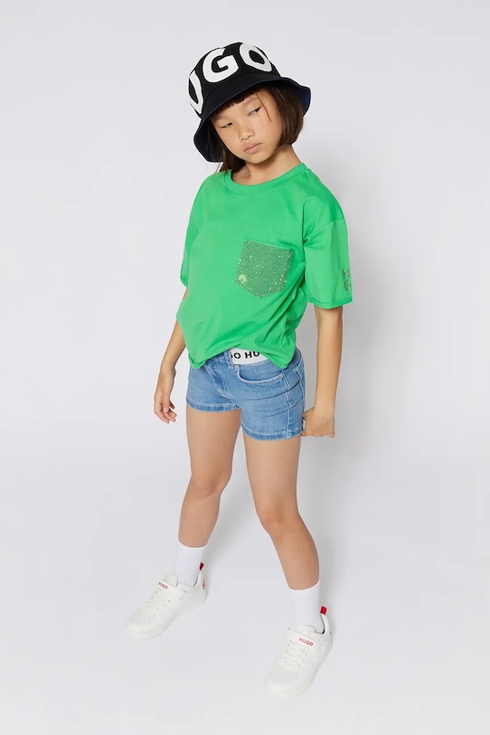 Otroška bombažna kratka majica HUGO Okrogel zelena G00393.114.150