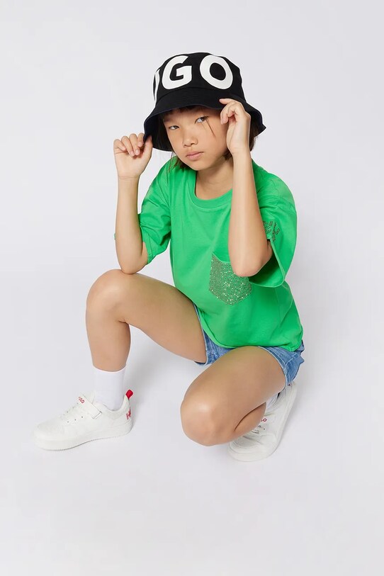 Otroška bombažna kratka majica HUGO zelena G00393.114.150