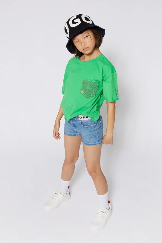 HUGO tricou de bumbac pentru copii uni verde G00393.162.174