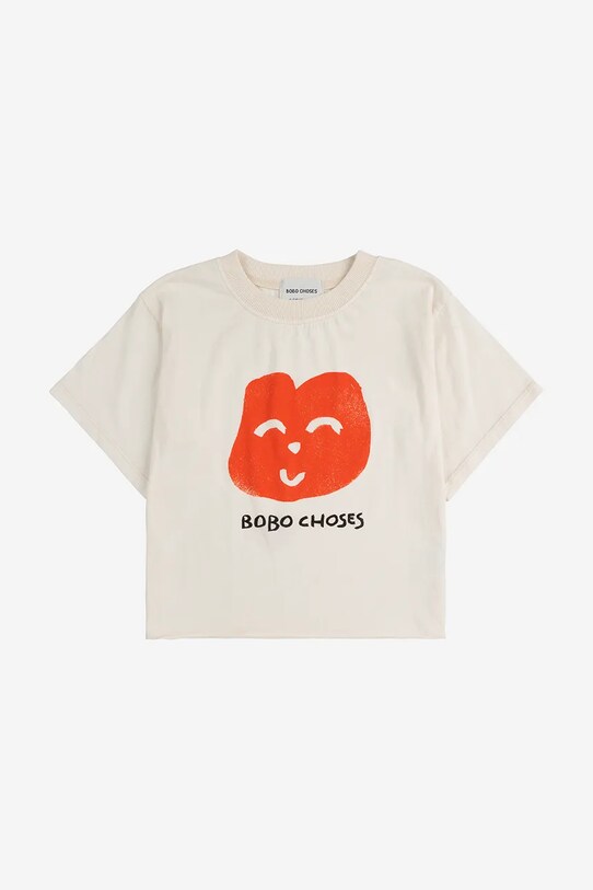 Bobo Choses tricou de bumbac pentru copii Joyful Face 125AC017 alb SS25