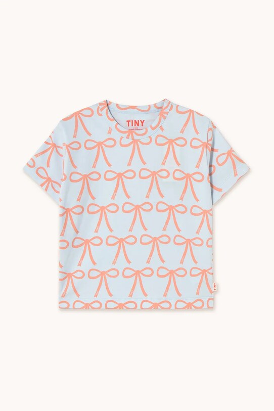Tinycottons tricou de bumbac pentru copii BOWS TEE pastel blue cu modele albastru SS25.026