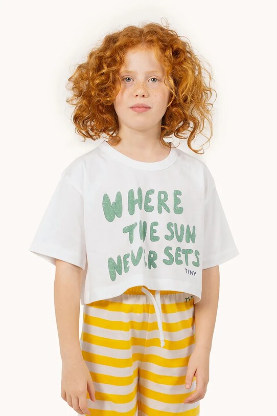 Otroška bombažna kratka majica Tinycottons THE SUN GRAPHIC CROP TEE SS25.092 bež