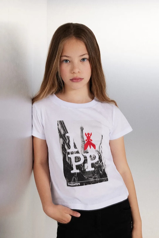Patrizia Pepe t-shirt bawełniany dziecięcy W103 nadruk biały 7M0892