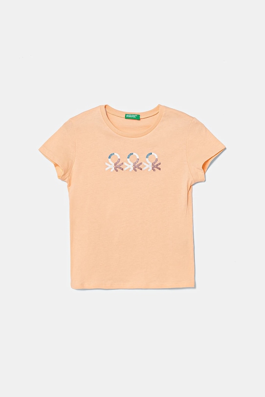 United Colors of Benetton t-shirt bawełniany dziecięcy nadruk pomarańczowy 3I1XC10MZ.G.Seasonal