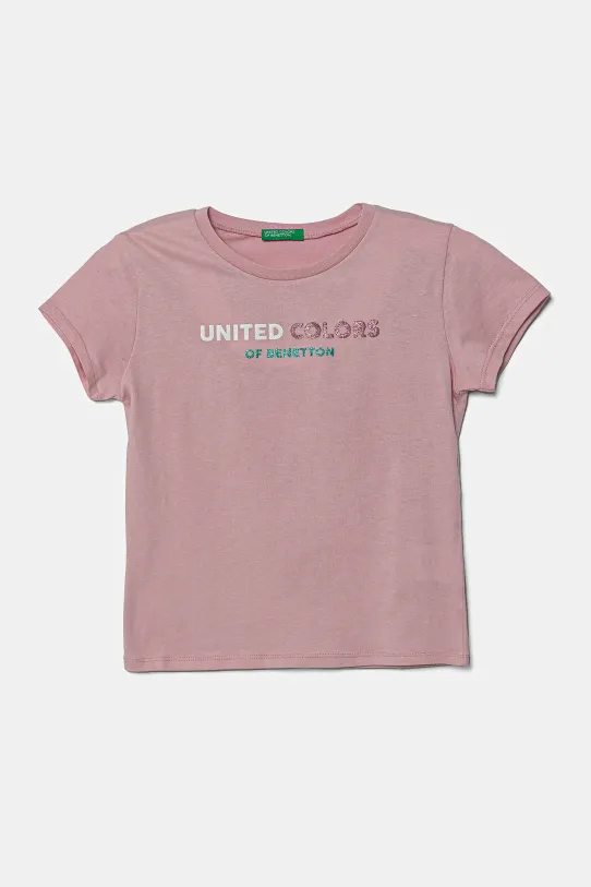 United Colors of Benetton t-shirt bawełniany dziecięcy nadruk różowy 3I1XC10MZ.G.Seasonal