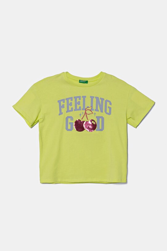 United Colors of Benetton t-shirt bawełniany dziecięcy aplikacja zielony 3I1XC10NY.G.Seasonal
