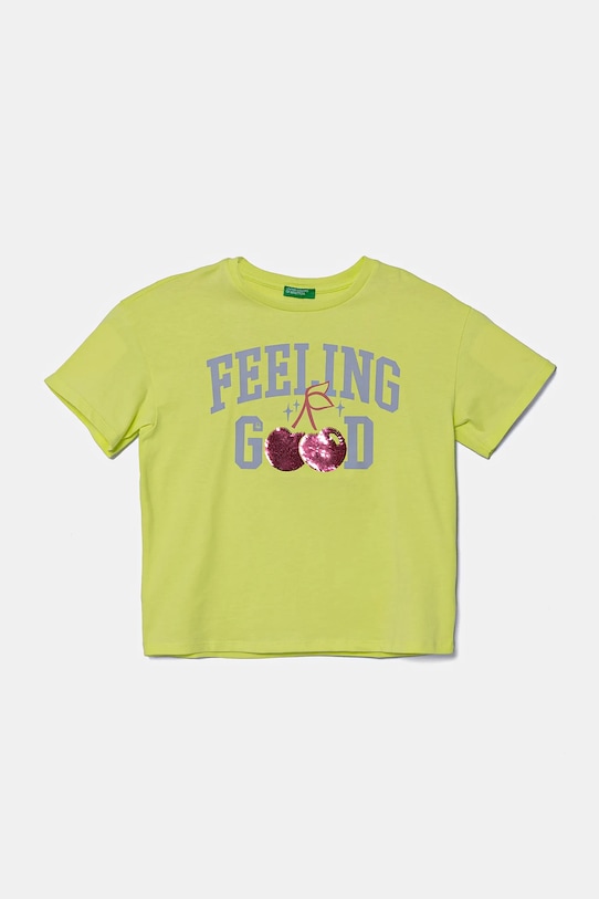 Dětské bavlněné tričko United Colors of Benetton kulatý zelená 3I1XC10NY.G.Seasonal