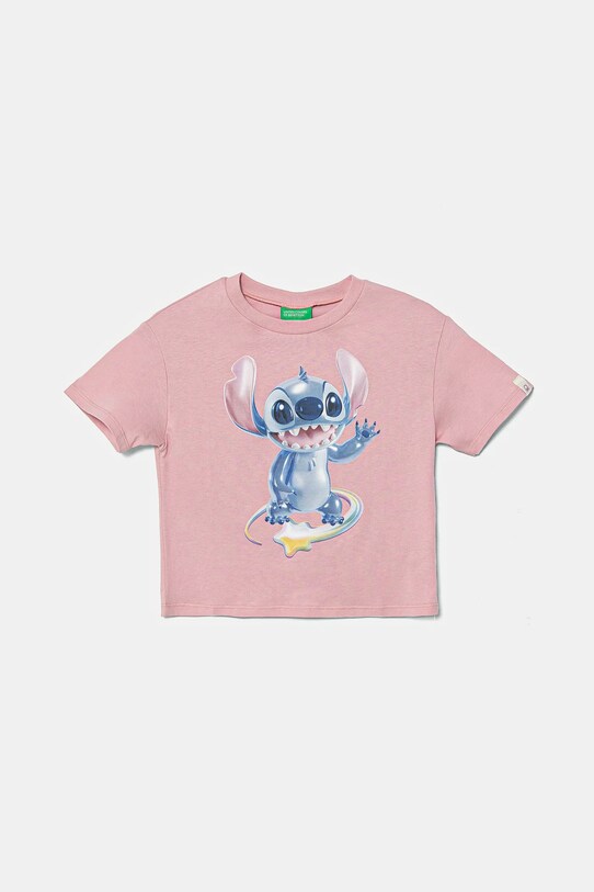 United Colors of Benetton t-shirt bawełniany dziecięcy nadruk różowy 35RYC10MV.G.Seasonal