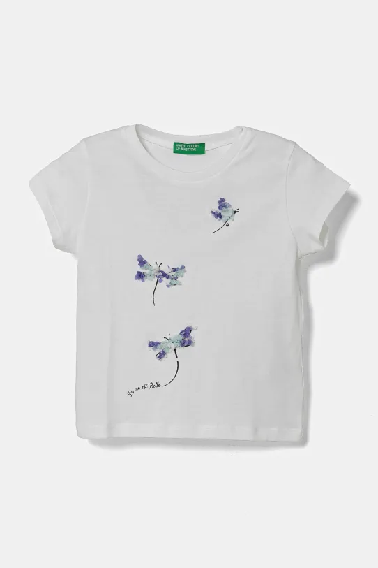 United Colors of Benetton tricou de bumbac pentru copii imprimeu alb 3I1XG10J1.P.Seasonal