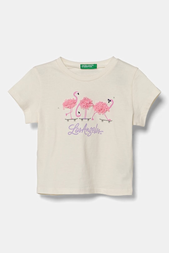 United Colors of Benetton tricou de bumbac pentru copii imprimeu bej 3I1XG10J1.P.Seasonal