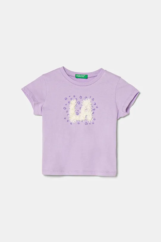 United Colors of Benetton tricou de bumbac pentru copii imprimeu violet 3I1XG10J1.P.Seasonal