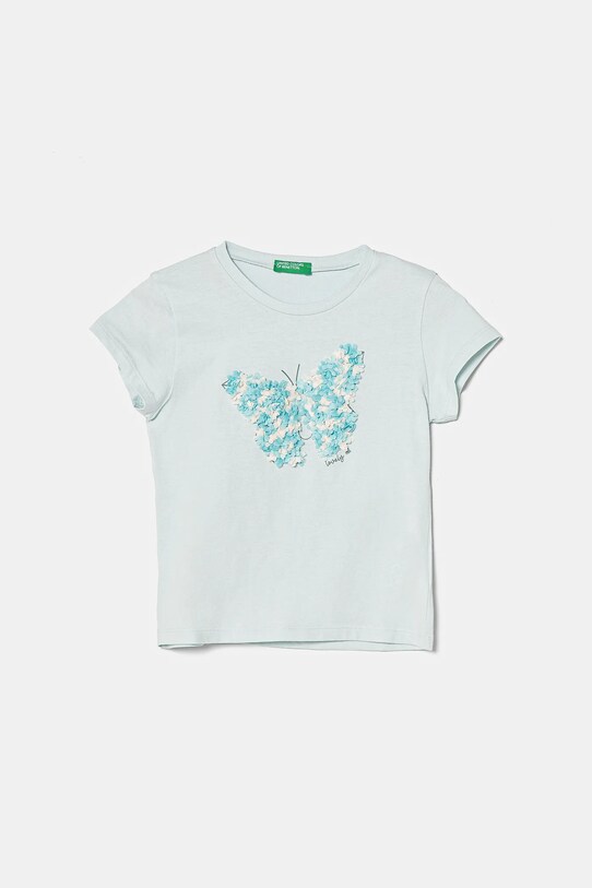 United Colors of Benetton tricou de bumbac pentru copii imprimeu turcoaz 3I1XG10J1.P.Seasonal