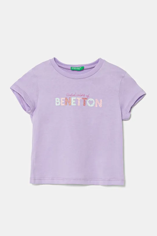 United Colors of Benetton t-shirt bawełniany dziecięcy nadruk fioletowy 3I1XG10HU.P.Seasonal