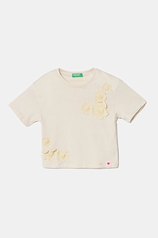 United Colors of Benetton tricou de bumbac pentru copii imprimeu bej 3I1XG10IK.P.Seasonal