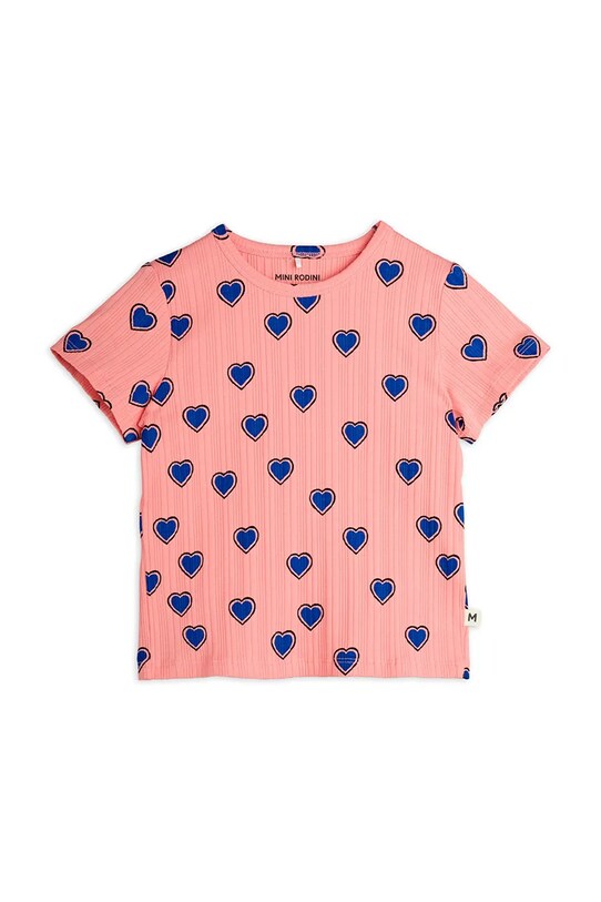 Дитяча бавовняна футболка Mini Rodini Outlined hearts 2522013128 рожевий SS25