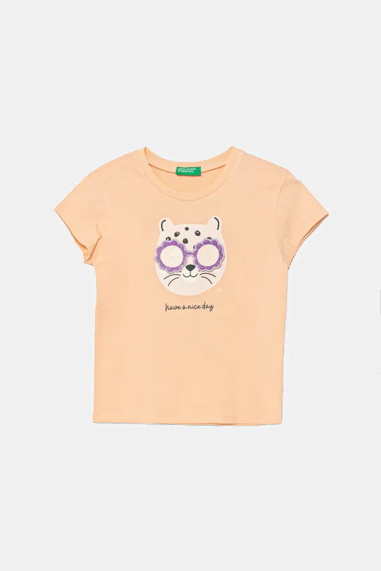 Παιδικό βαμβακερό μπλουζάκι United Colors of Benetton στάμπα πορτοκαλί 3096G10J8.P.Seasonal