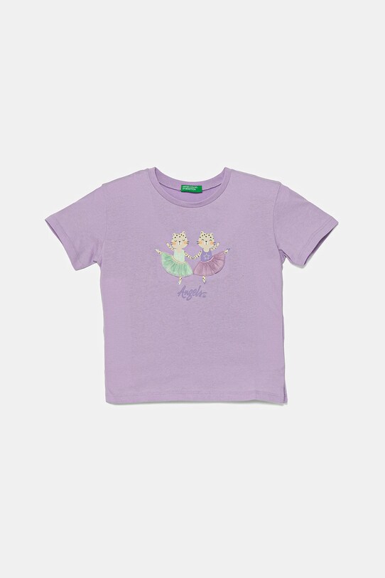 Detské bavlnené tričko United Colors of Benetton nášivka fialová 3I1XG10I4.P.Seasonal