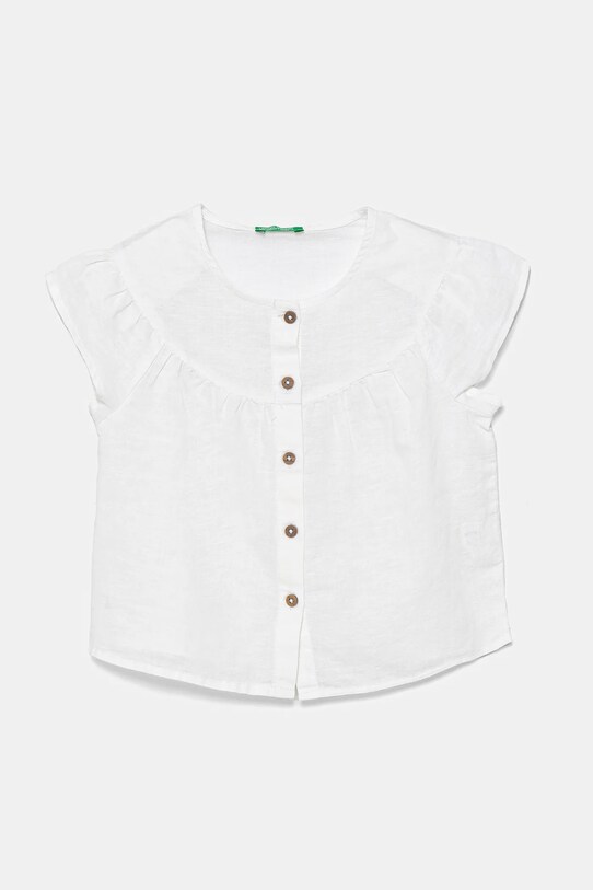 United Colors of Benetton cămașă de in pentru copii scurt alb 5IPVGQ02E.P.Seasonal