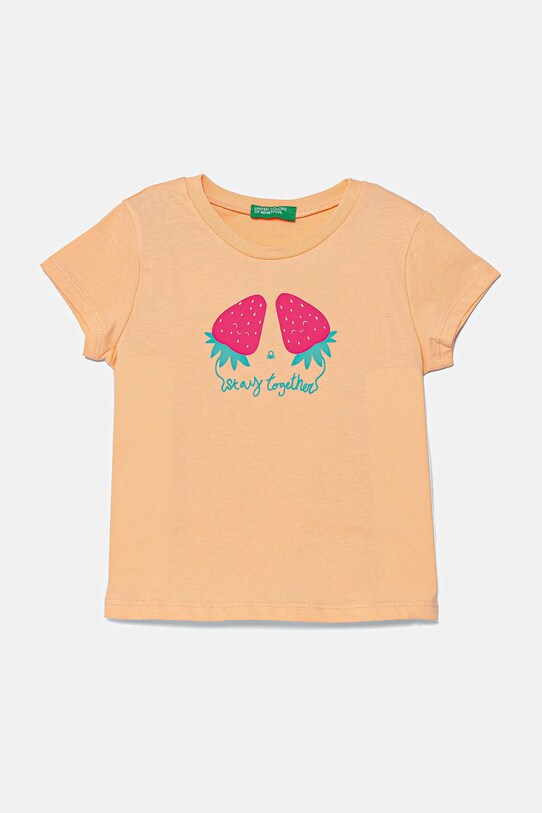 United Colors of Benetton t-shirt bawełniany dziecięcy nadruk pomarańczowy 3JERG10J3.P.Seasonal