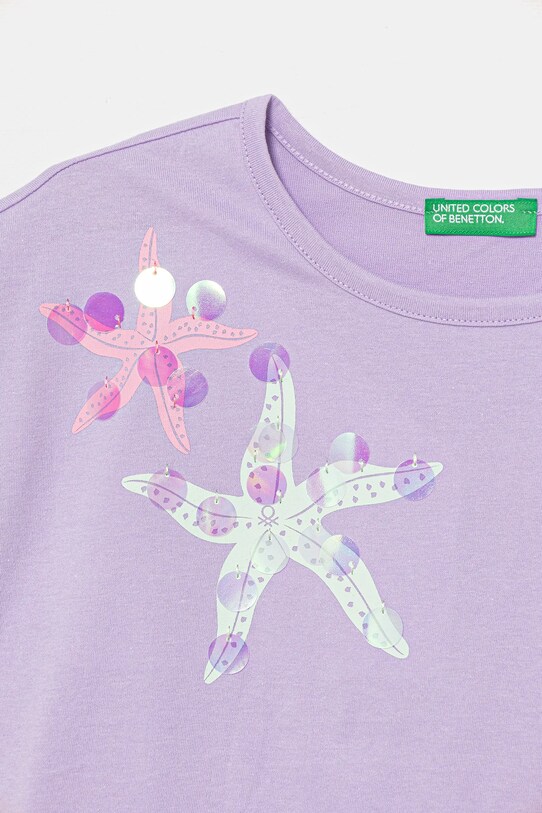 Detské bavlnené tričko United Colors of Benetton 3I1XC10P0.G.Seasonal fialová SS25
