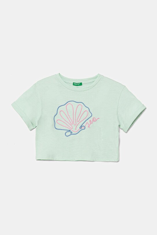 United Colors of Benetton t-shirt bawełniany dziecięcy aplikacja zielony 3SDLC10OX.G.Seasonal