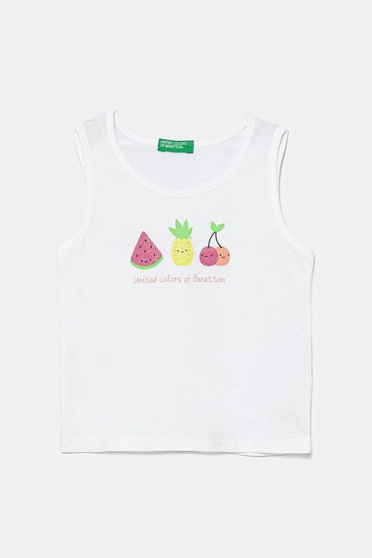 United Colors of Benetton top bawełniany dziecięcy nadruk biały 3I1XGH012.P.Seasonal
