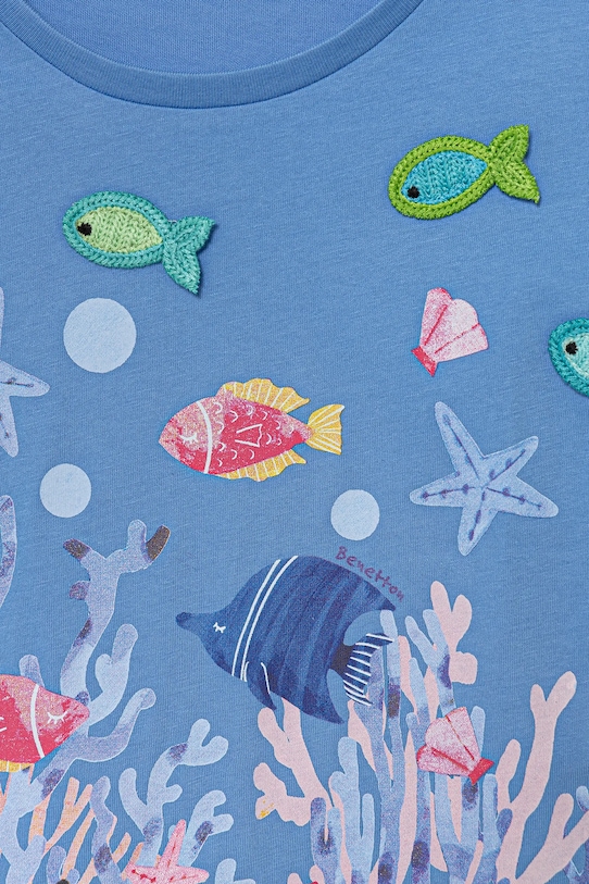 Dziewczynka United Colors of Benetton t-shirt bawełniany dziecięcy 3I1XG10JH.P.Seasonal niebieski