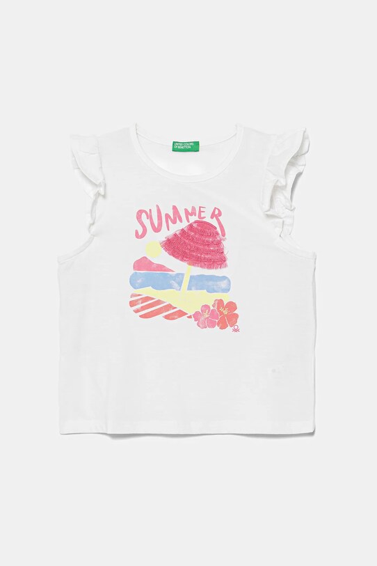 United Colors of Benetton tricou de bumbac pentru copii imprimeu alb 3I1XG10JK.P.Seasonal