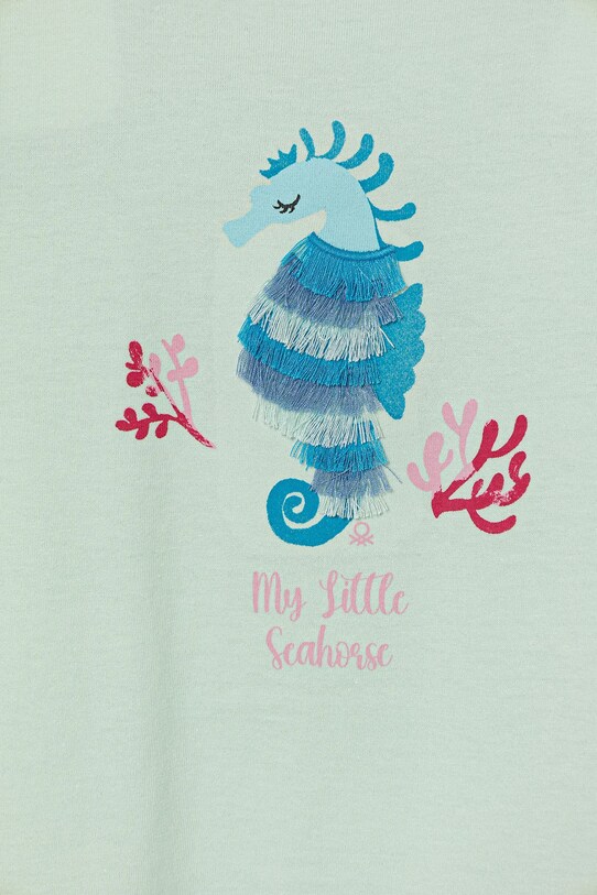 Dziewczynka United Colors of Benetton t-shirt bawełniany dziecięcy 3I1XG10JK.P.Seasonal turkusowy