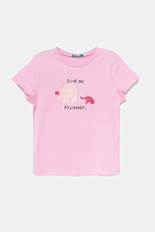 United Colors of Benetton t-shirt bawełniany dziecięcy nadruk różowy 3I1XG10JJ.P.Seasonal