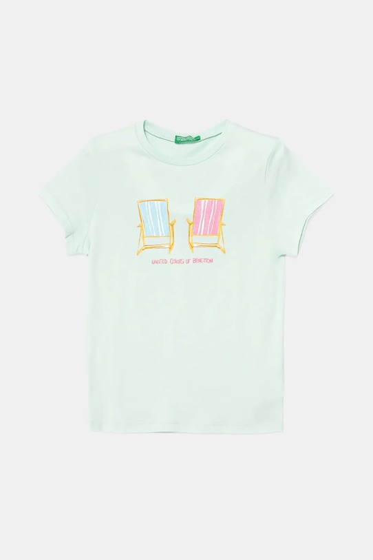 United Colors of Benetton t-shirt bawełniany dziecięcy nadruk turkusowy 3I1XG10JJ.P.Seasonal