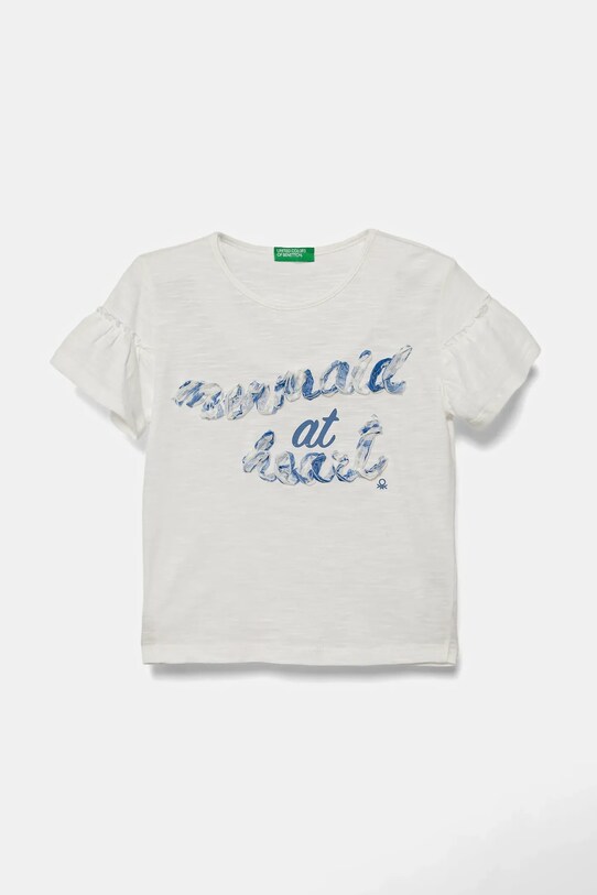 Παιδικό βαμβακερό μπλουζάκι United Colors of Benetton απλικέ λευκό 38V4G10JI.P.Seasonal