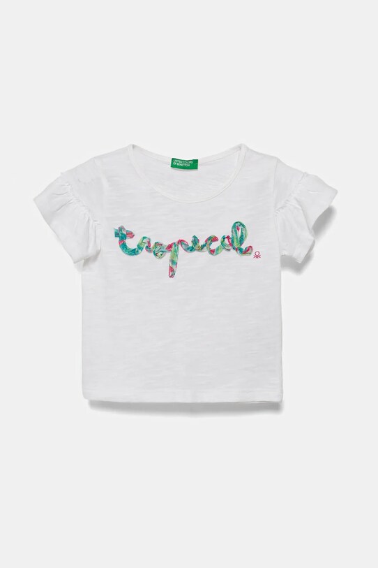 Παιδικό βαμβακερό μπλουζάκι United Colors of Benetton απλικέ λευκό 38V4G10JI.P.Seasonal